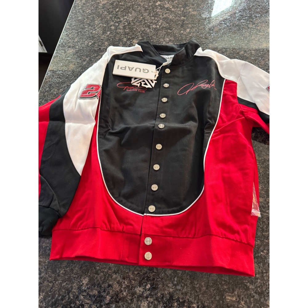 Guapi Racing Club light Varsity Jacket Red Black White Mens Large NWT coat